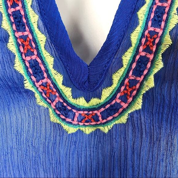 Hollister Embroidered Sheer Top Womens Size XS Blue Boho Festival Crinkle - Picture 3 of 11